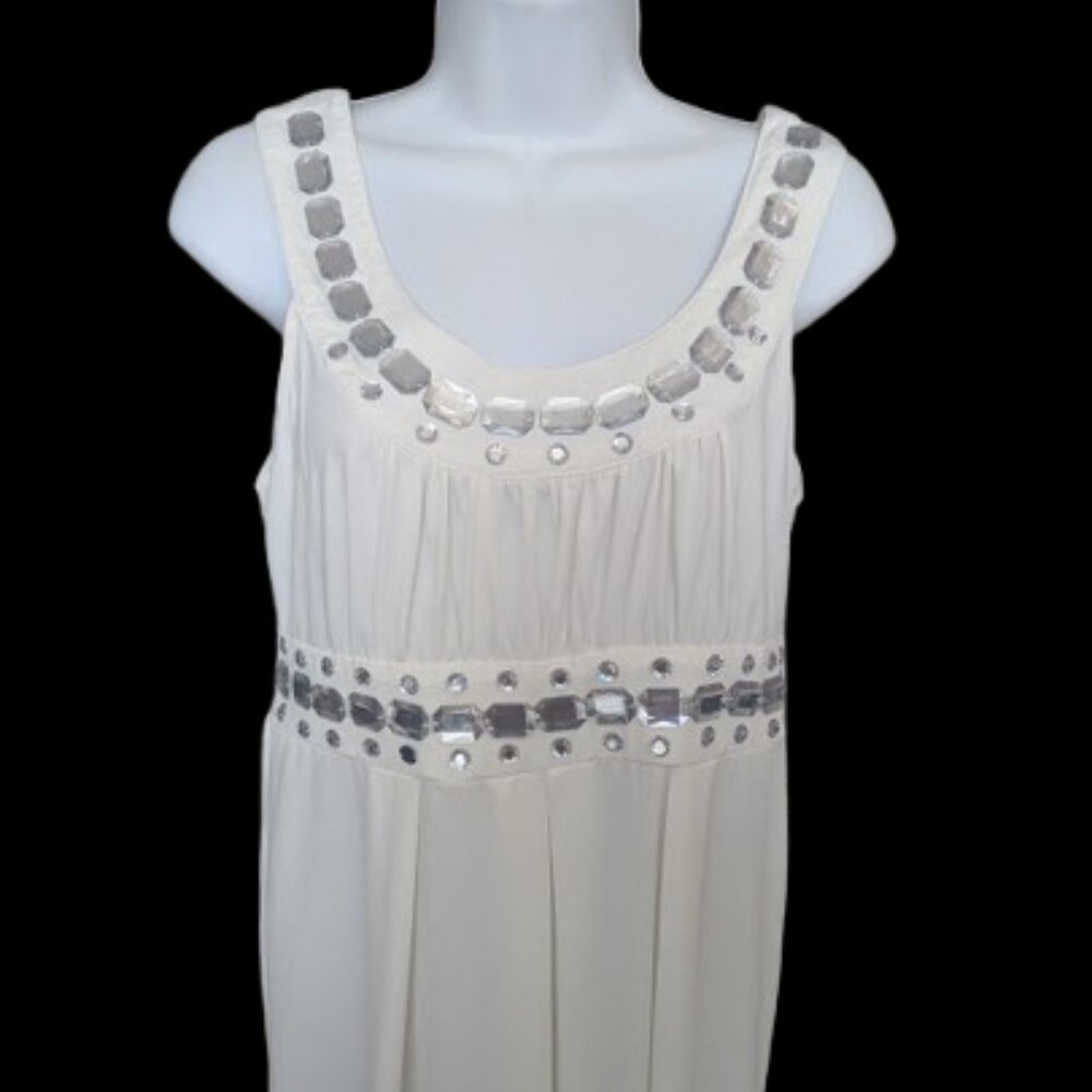 White Bejeweled Grecian Style Sleeveless Dress Size Medium